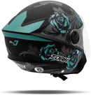 CAPACETE ABERTO NEW LIBERTY 3 FLOWERS FOSCO AZUL - PRETO TAM. 58