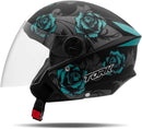 CAPACETE ABERTO NEW LIBERTY 3 FLOWERS FOSCO AZUL - PRETO TAM. 58